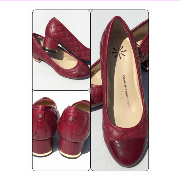 Isaac Mizrahi 'Kaley' Heels Dark Red Quilted Leather Cap-toe Pumps 8 M