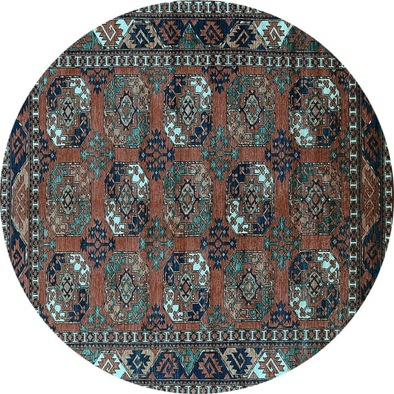 Ahgly Company Machine Washable Indoor Round Oriental Light Blue Industrial Area Rugs, 5' Round