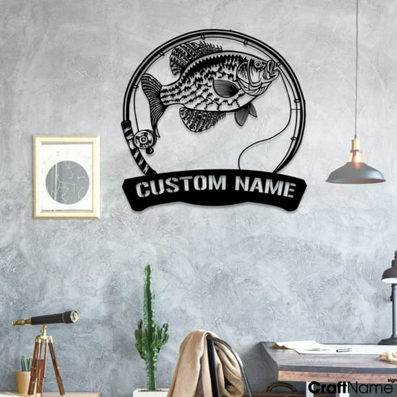 Craftnamesign Custom Black Crappie Freshwater Fish Metal Sign Wall Art, Fishing Wall Sign Decor