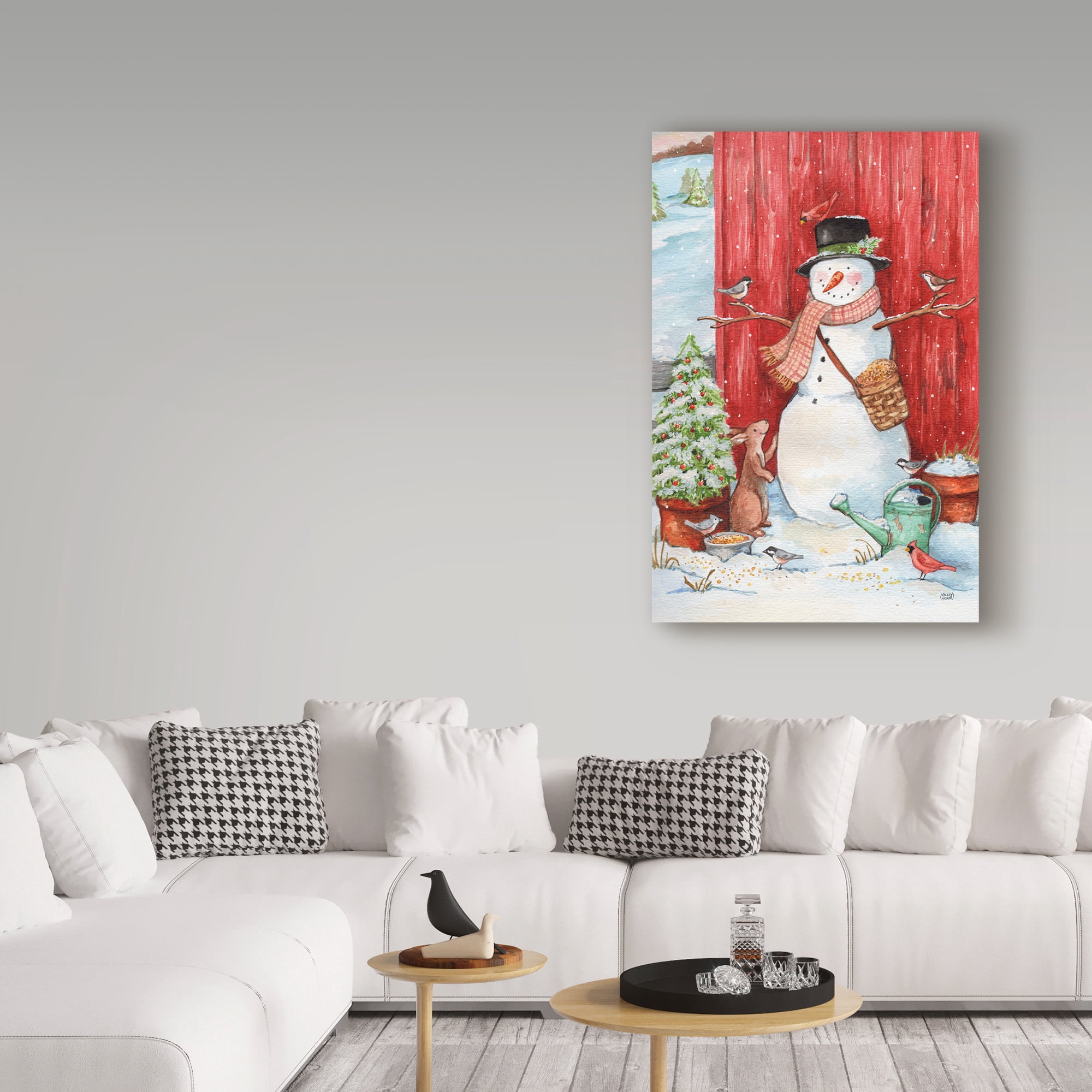 Trademark Fine Art 'Snowman With Birds And Flurries' Canvas Art by Melinda Hipsher