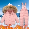 thumbnail image 2 of PXLKNZH Baby Boys Girls Two Piece Snowsuit Toddler Winter Hooded Puffer Down Jacket Coat with Cold-Weather Ski Bib,Pink,2 Years, 2 of 9