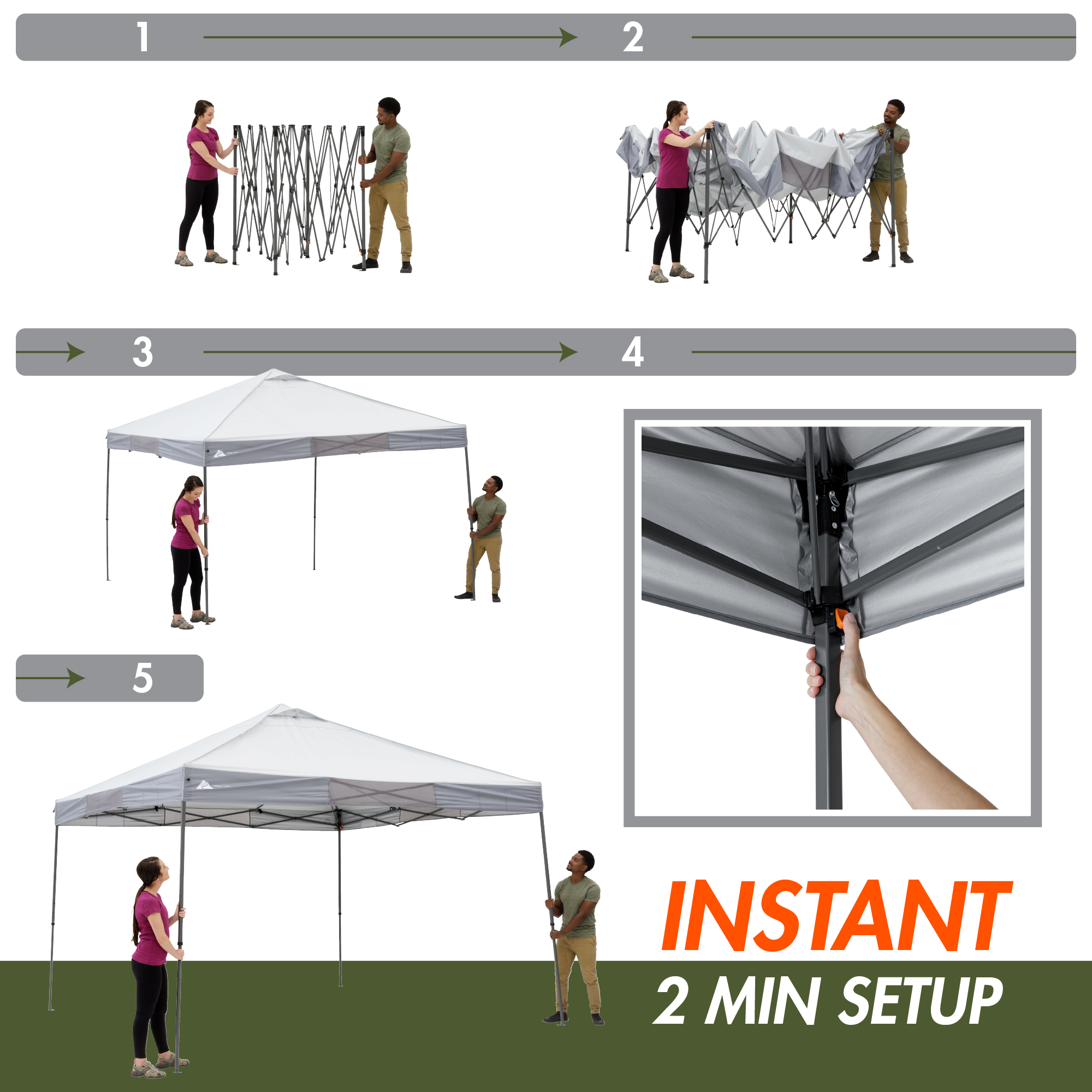 Dosel de Camping Instantáneo Ozark Trail de 12 pies x 12 pies, Patas Rectas, Gris 2