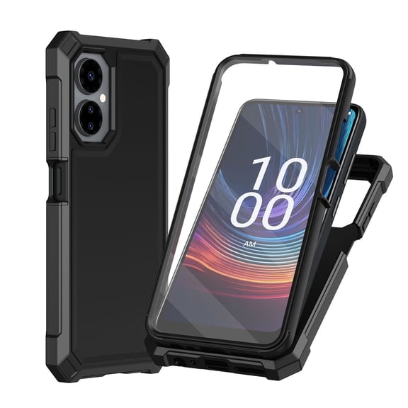 TJS for Boost Mobile Celero 5G 2024 (3rd Version) Phone Case, with Built-in Screen Protector, Full Body Protective Heavy Duty Hybrid Bumper Cover for Celero3 5G (Black)