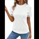 thumbnail image 2 of Camisetas Casuales de Cuello Redondo para Mujer, Camisetas de Corta con Ojales, Camisetas de Punto con Empalme y Corte Entallado M, 2 of 9