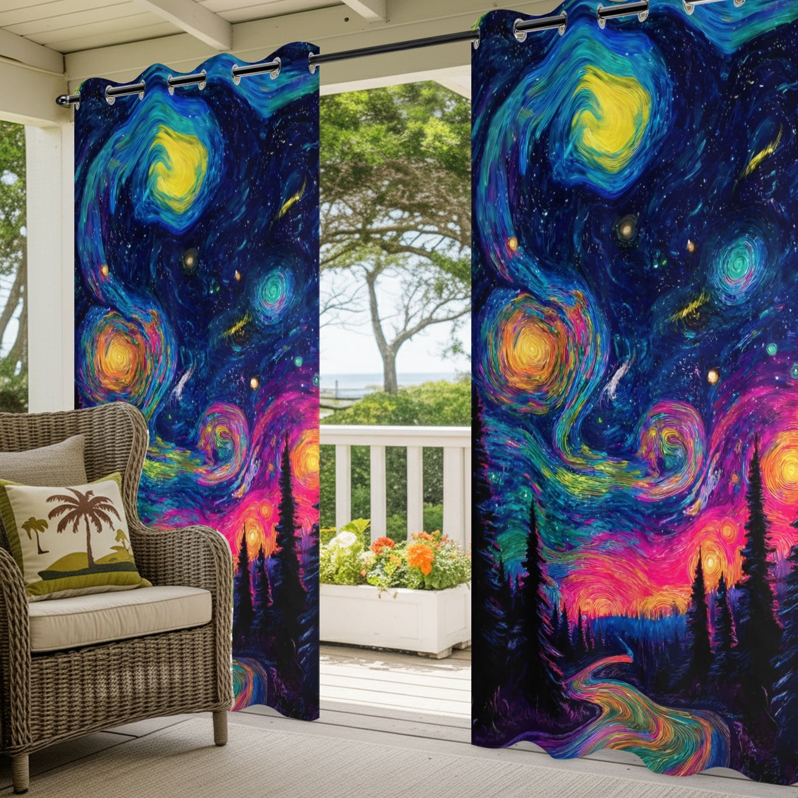 Abstract Starry Sky Outdoor Curtains for Patio, Path Forest Dreamy Impressionist Sunshade Privacy Drapes Grommet Waterproof Outside Curtains for Porch/Cabana/Balcony 54"x 108", 1 Panel