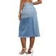 thumbnail image 3 of Falda de mezclilla midi con bloques de color, parches y dobladillo deshilachado para mujer INSPIRE CHIC 2XL azul claro, 3 of 6
