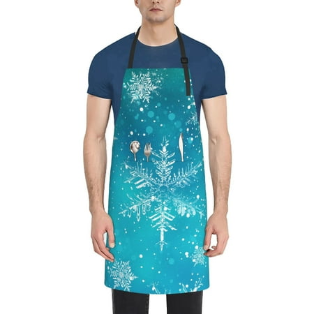 

Lukts Christmas Snow Pattern Kitchen Cooking Aprons Adjustable Bib Soft Chef Apron with 2 Pockets for Men Women