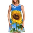 thumbnail image 1 of Balery Blue Sky Sunflower Vestidos de verano para mujer con estampado: vestido holgado sin mangas, vestido playero informal y cómodo para días calurosos., 1 of 7