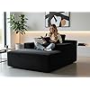 Chaise Lounge Chair Indoor – Oversized Corduroy Couch with Wide Armrest & Throw Pillows, Cozy Boneless Sleeper Sofa Bed Armchair