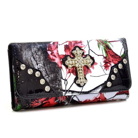Gold Rush WC99-RD & CAM Portefeuille Accent Croix en Strass Western - Rouge & Camouflage