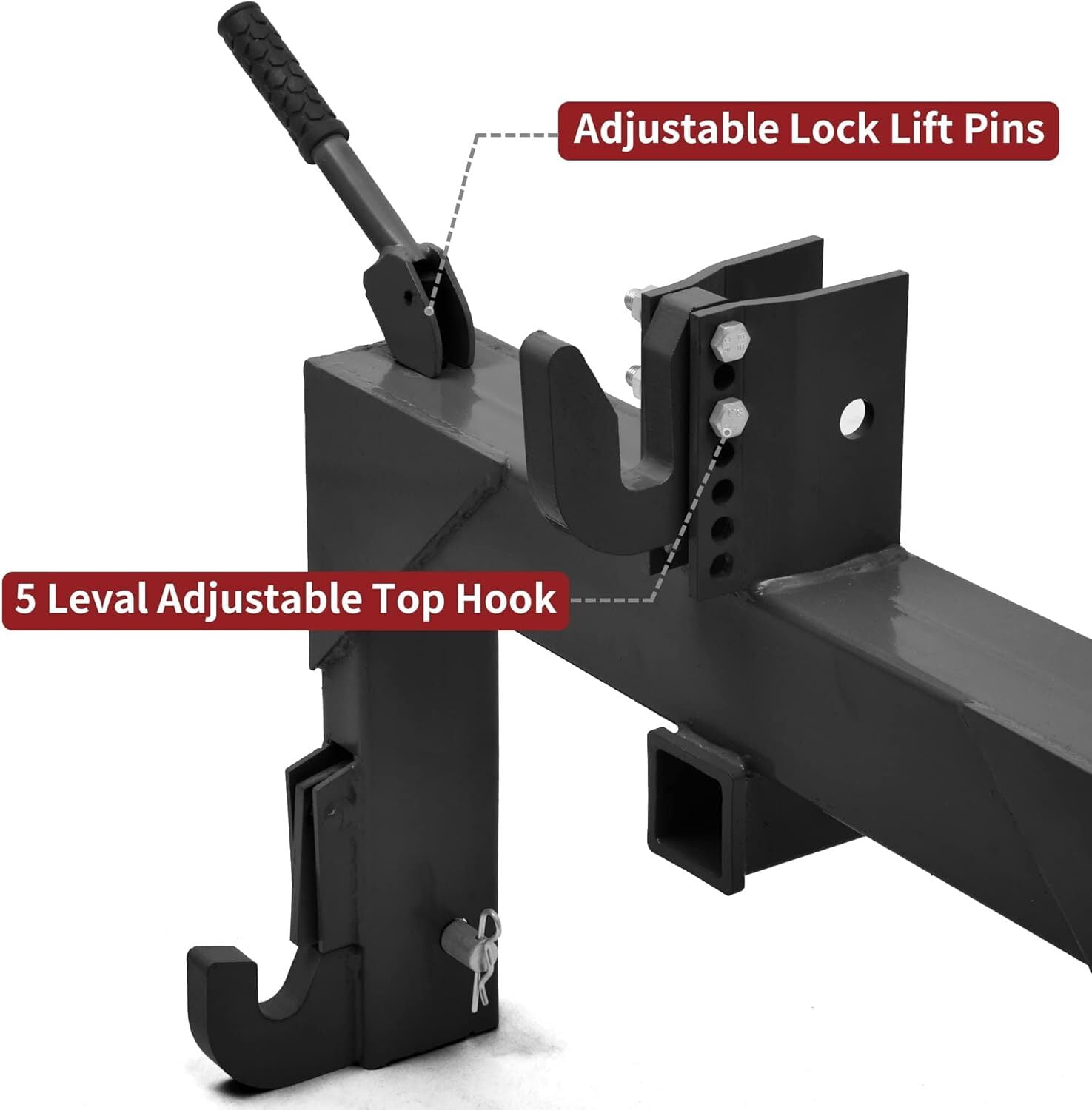 Uforic Category 1 Tractor 3 Point Quick Hitch, 3000 LBS Heavy Duty 3-Point Hitch Adapter with 5-Position Adjustable Hook & 2 Inch Trailer Receiver, Black