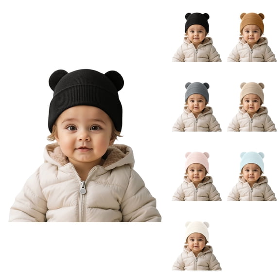Bear-Eared Knitted Winter Hat for Kids, Soft Stretchy Warm Beanie for Boys and Girls, Toddler Skull Cap