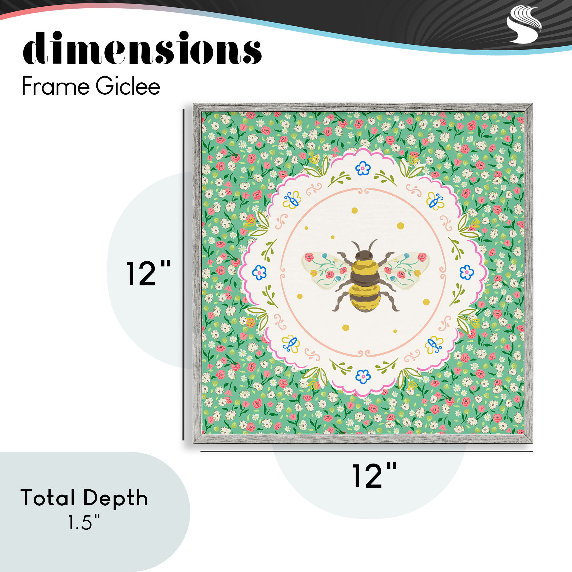 Spring Bee Delicate Florals Gray Framed Giclee Art, design by Angela Steahling