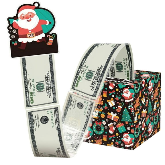 KCEHTA Christmas Money Box for Cash Gift Pull, Christmas Money Gift Box Pull Out, Christmas Surprise Money Box, Merry Christmas Money Pull Box with 50 Transparent Bags, Christmas Party Gifts
