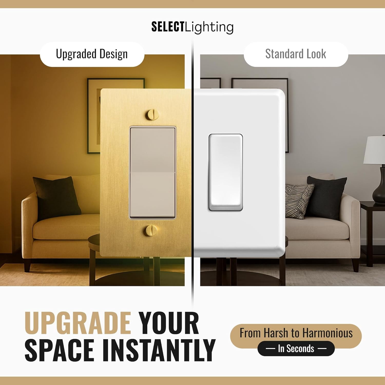 Select 3-Gang Satin Brass Wall Plate, Electrical Receptacle Wall Outlet Faceplate, GFI/Rocker Decorator Light Switch Cover