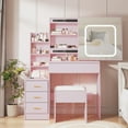thumbnail image 1 of Vanity Desk with Sliding Mirror and Lights, Makeup Vanity Set with Power Outlet, 4 Drawers, Stool, Makeup Dressing Table for Bedroom, 1 of 7