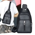 thumbnail image 2 of Bandolera de lona bandolera Mochila bandolera para hombre | Mochila de hombro de cuero PU vintage con correa ajustable | Bolso de viaje de gran capacidad | Organizador multicapa | 30x17x9cm | 1 pieza, 2 of 7