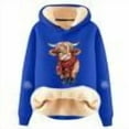 thumbnail image 4 of YUEHUA Sherpa Lined Hoodie Women Highland Cow Graphic Pullover Jumper Thicken College Hooded Sweatshirts, 4 of 5