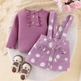 thumbnail image 2 of Odeerbi 6M-4Y Infant Girls Cotton Outfits Rib Knit Long Sleeve Tops with Daisy Print Suspender Skirt Two-piece Set Solid Color Floral Skirt Set Infant Girls Clothes, 2 of 7