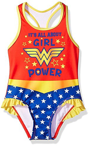 Wonder Woman Animal Print Superhero Ruffle Top Swimsuit Bikini 2 Piece 2T-8 