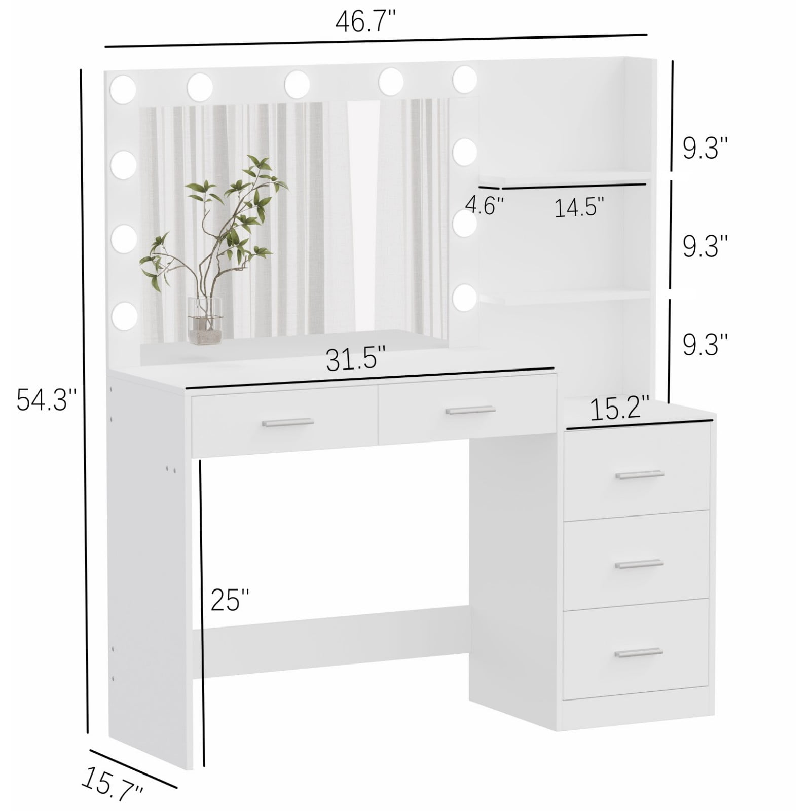 White Makeup Vanity Table with Lights, Mirror, and 5 Chile | Ubuy