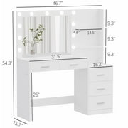 Rovaurx 46.7 Makeup Vanity Table with Lights and Mirror, 5 Drawers, Modern Dressing Desk, White