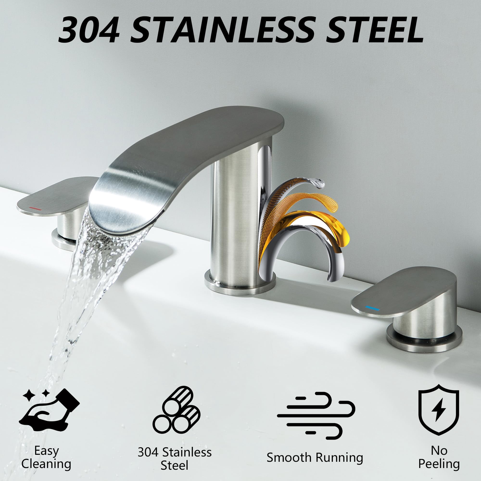 Roman Tub Faucet Brushed Nickel 3 Hole Deck Mount Waterfall Bathtub Faucet Set