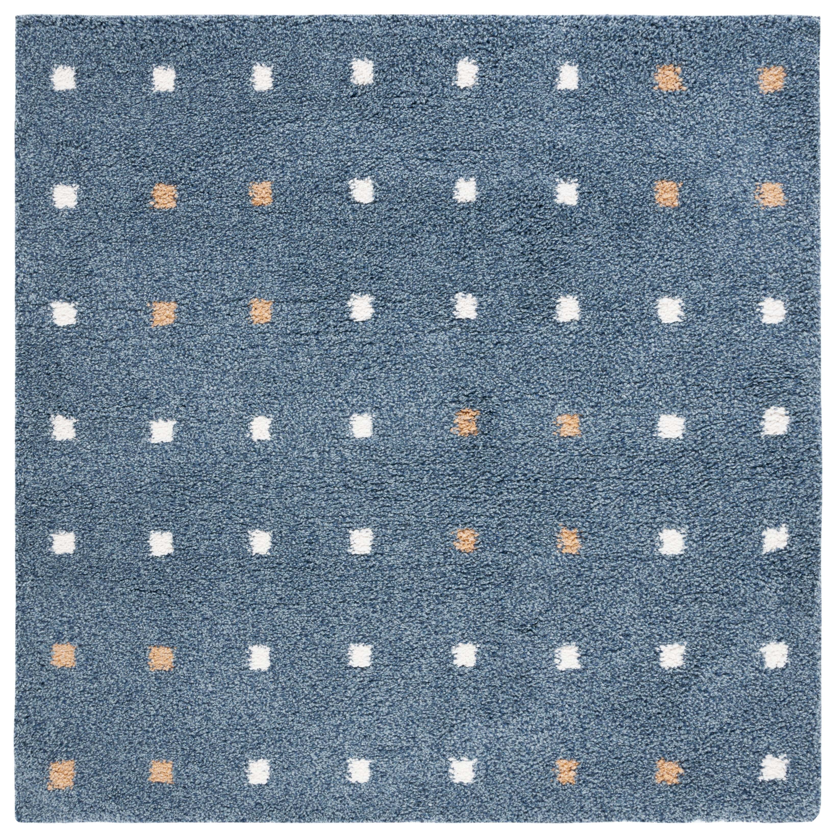 SAFAVIEH Calico Mattie Dot-Print Polyester Shag Area Rug, Blue/Ivory, 6'7" x 6'7" Square