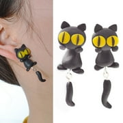 Openuye Unique Yellow-Eye Cat Earrings Cartoon Cat Long Tail Splits Type Cute Women Earrings New