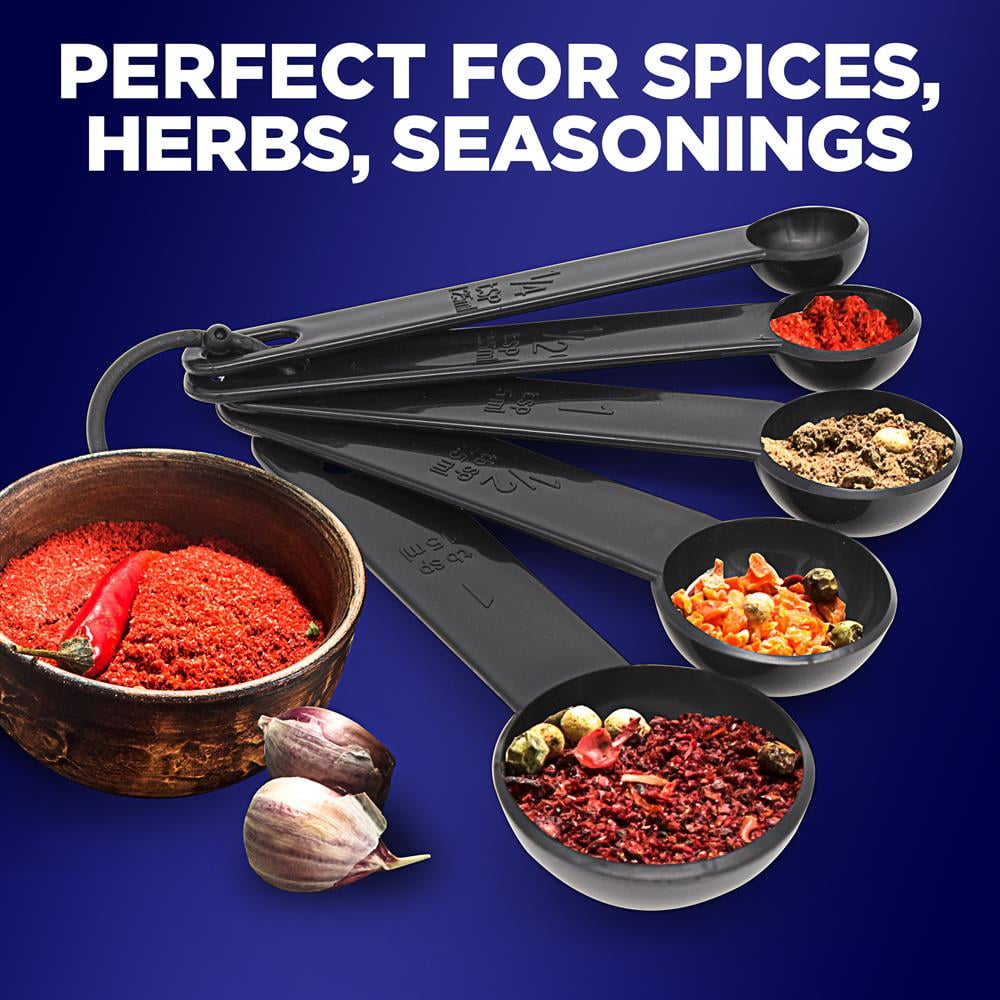 NutriChef 5-Piece Plastic Measuring Heavy Duty Round Shaped Classic Kitchen Measuring Spoon for Dry