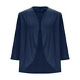 thumbnail image 6 of BiZtdJrK Women's 3/4 Sleeves Lightweight Open Front Cardigan Draped Ruffles Shawls Shrugs Kimono Jacket Beach Cover Ups Navy M Mother's Day Gifts, 6 of 9