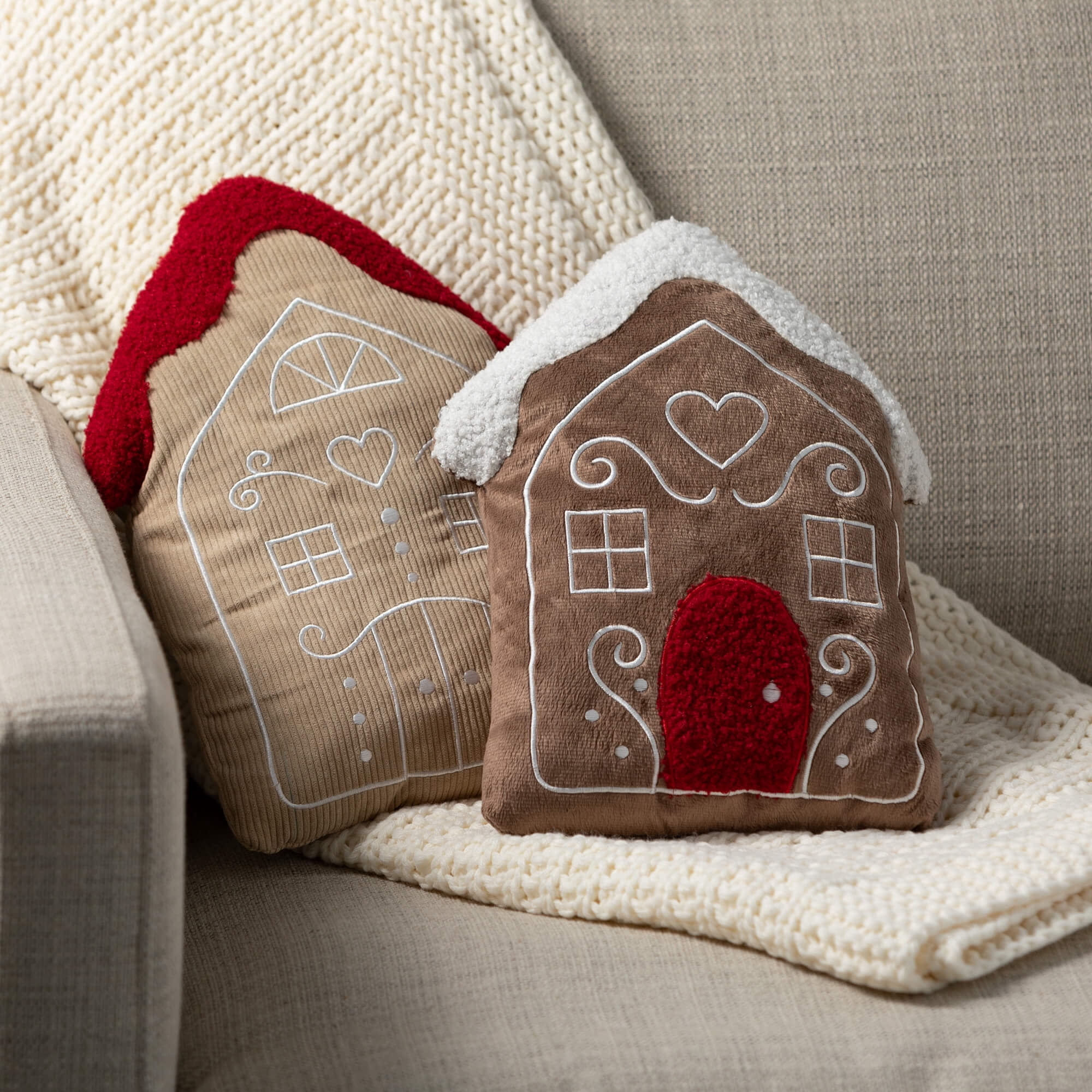 14"H Sullivans Gingerbread House Christmas Throw Pillows Set of 2, Multicolor