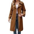 thumbnail image 3 of Double Breasted Spring Fall Women Solid Color Lapel Long Casual Trench Coat, 3 of 6