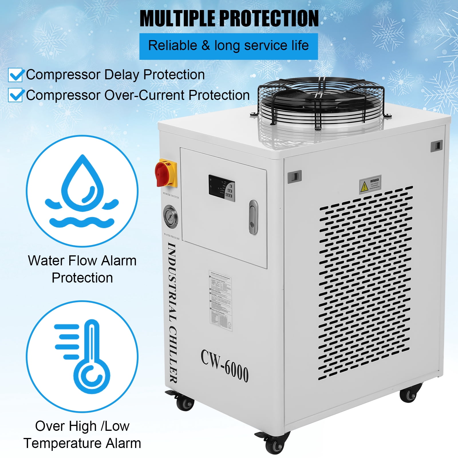 EastVita Industrial Water Chiller CW3000 Cooling System, SXYCMY 110V 9L Capacity 2.6gpm Water Cooling System for 40W-80W CO2 Laser Engraving & Cutting Machines, 50W / ℃ of Radiating Capacity