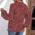 thumbnail image 4 of IROINNID Polyester Long Sleeve T Shirt for Women Comfortable Summer Floral Printing Round Neck Cold Shoulder Tops Loose Blouses,Red, 4 of 7