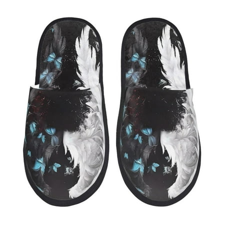 Balery Butterfly Angel Wings Art Slient Indoor Furry Fleece Comfort House Shoes Soft Non-Slip Home Shoes Cotton slippers House Slippers-- Medium