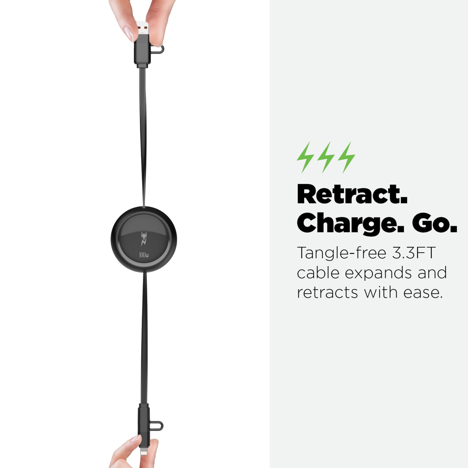MyBat Pro PowerLines 4-in-1 Dual-Retractable Charging Cable - 3FT - Black