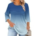 thumbnail image 3 of Otntypg Plus Size Womens Ombre T-Shirts Loose Oversized Casual Fall Ruched Pleated Flowy Tunic Blouse Dressy 3/4 Sleeve Gradient Color Crewneck Pullover Sweatshirts Navy XL, 3 of 6