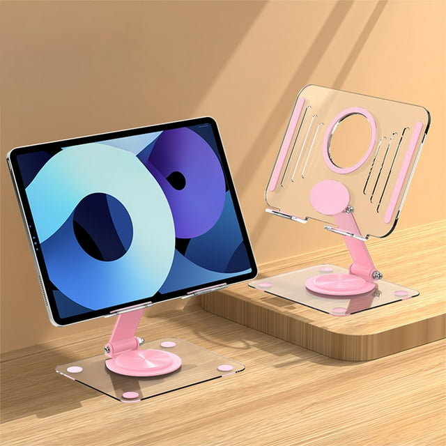 360° Rotating Tablet Stand for Phone and iPad, Foldable Adjustable Desktop Holder – Anti-Slip Portable Stand for Work Streaming Video Calls Home Office Use