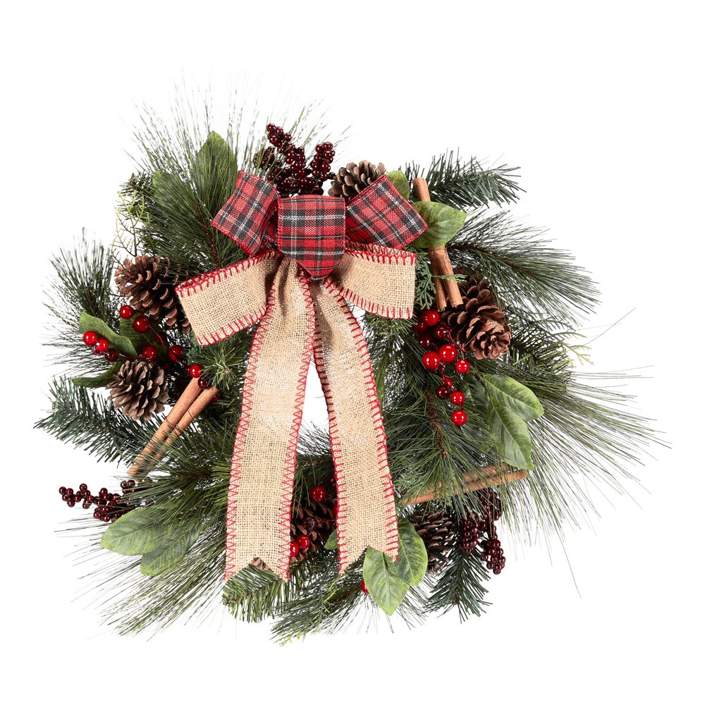 Holiday Time Mixed Berry Pine Christmas Wreath Decoration, 22