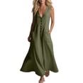 thumbnail image 1 of JMYHOAM Robes pour Femmes Robes d'Été pour Femmes Robe Débardeur en Lin Ample avec Poches Manches Trois-Quarts Longue Robe, Vert Armée, P-TTG, 1 of 7