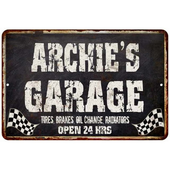 ARCHIE'S Garage Black Grunge Sign 8 x 12 High Gloss Metal 208120005245