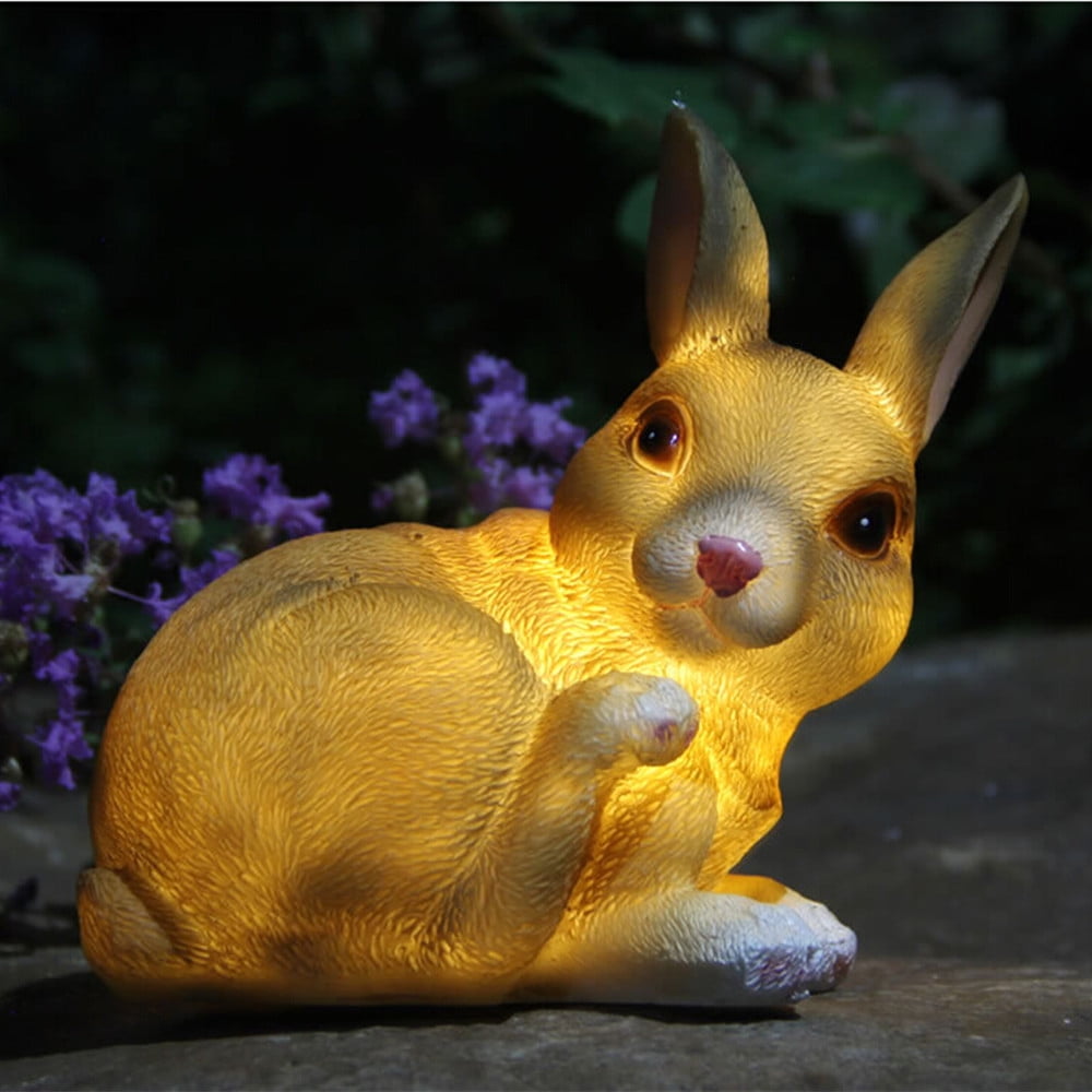 Solar Powered LED Rabbit Lamp Waterproof Warm Light Night Lamp for