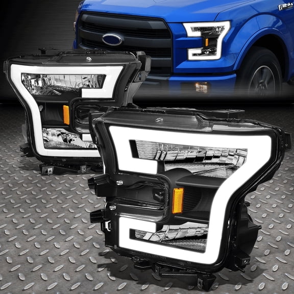 Nuvision for 15-17 Ford F150 3D LED DRL Tube Running Strip Headlights Black/Amber