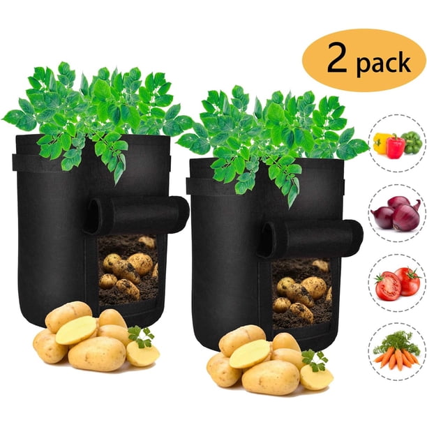 Macetas de tela no tejida, paquete de 2 bolsas de cultivo de 7 galones, material grueso para uso prolongado, asas reforzadas para portabilidad, diseño transpirable que promueve raíces saludables,