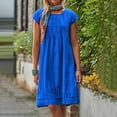thumbnail image 2 of B91xZ Robes pour Femmes 2024 Robe Décontractée à Manches Courtes Col Carré Taille Élastique à Volants Robe Trapèze Mini, Bleu G, 2 of 5