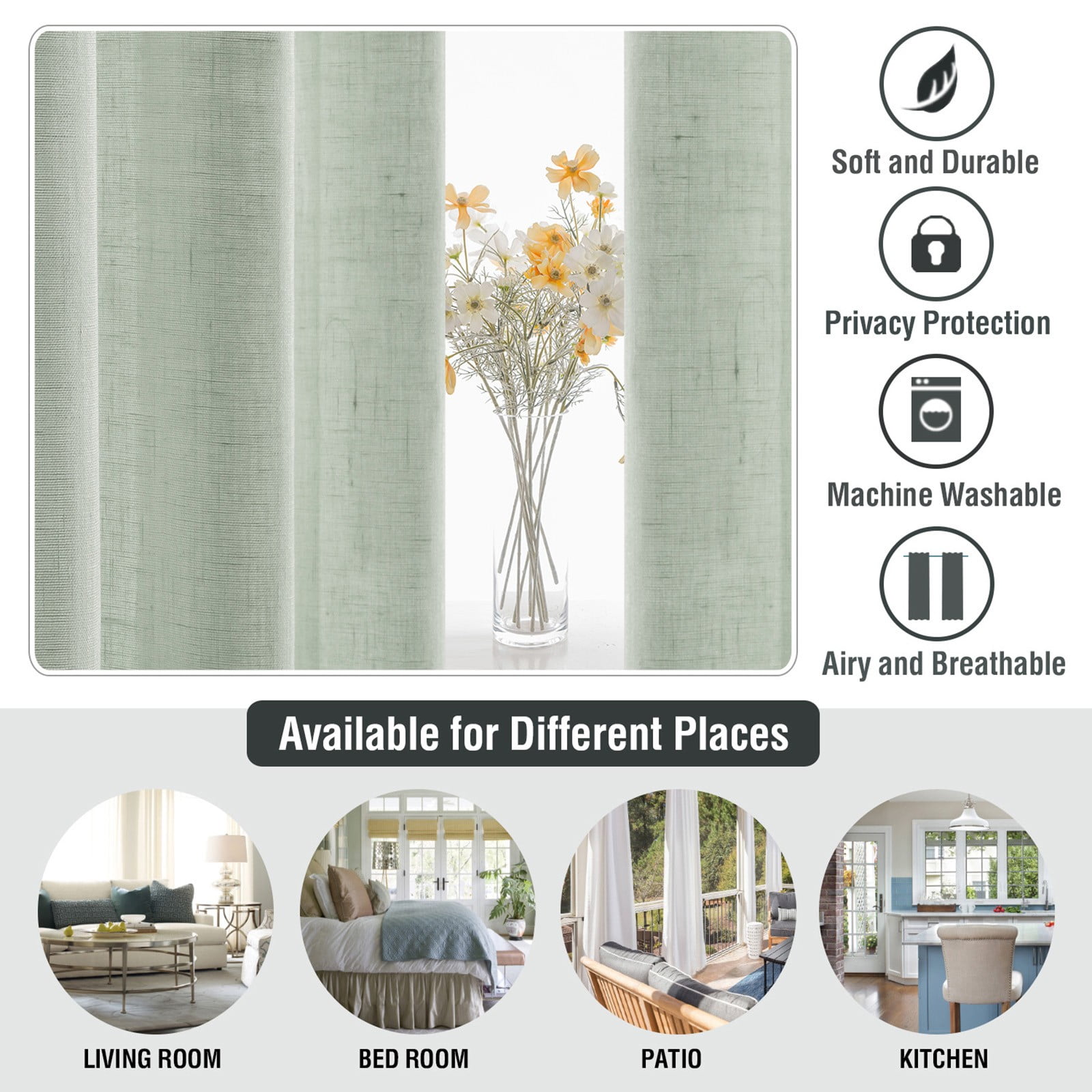 Linen Tulle Curtain 132X160Cm Army Green,2 Curtains,Linen Sheer Curtains 63 Inch Length Semi Sheer Curtains Silver Linen Curtain Panels for Living Room/Bedroom Light Filtering Curtains 2 Panels