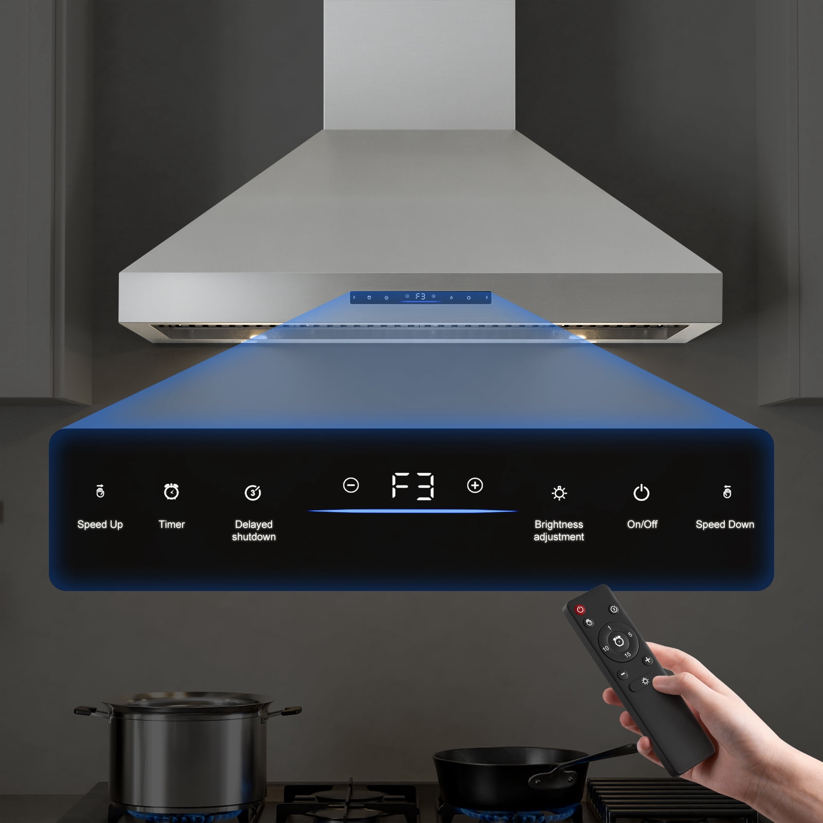 48 inch 1200 CFM Ducted Wall Mount Range Hood in in Stainless Steel, with Remote Control and LED Light