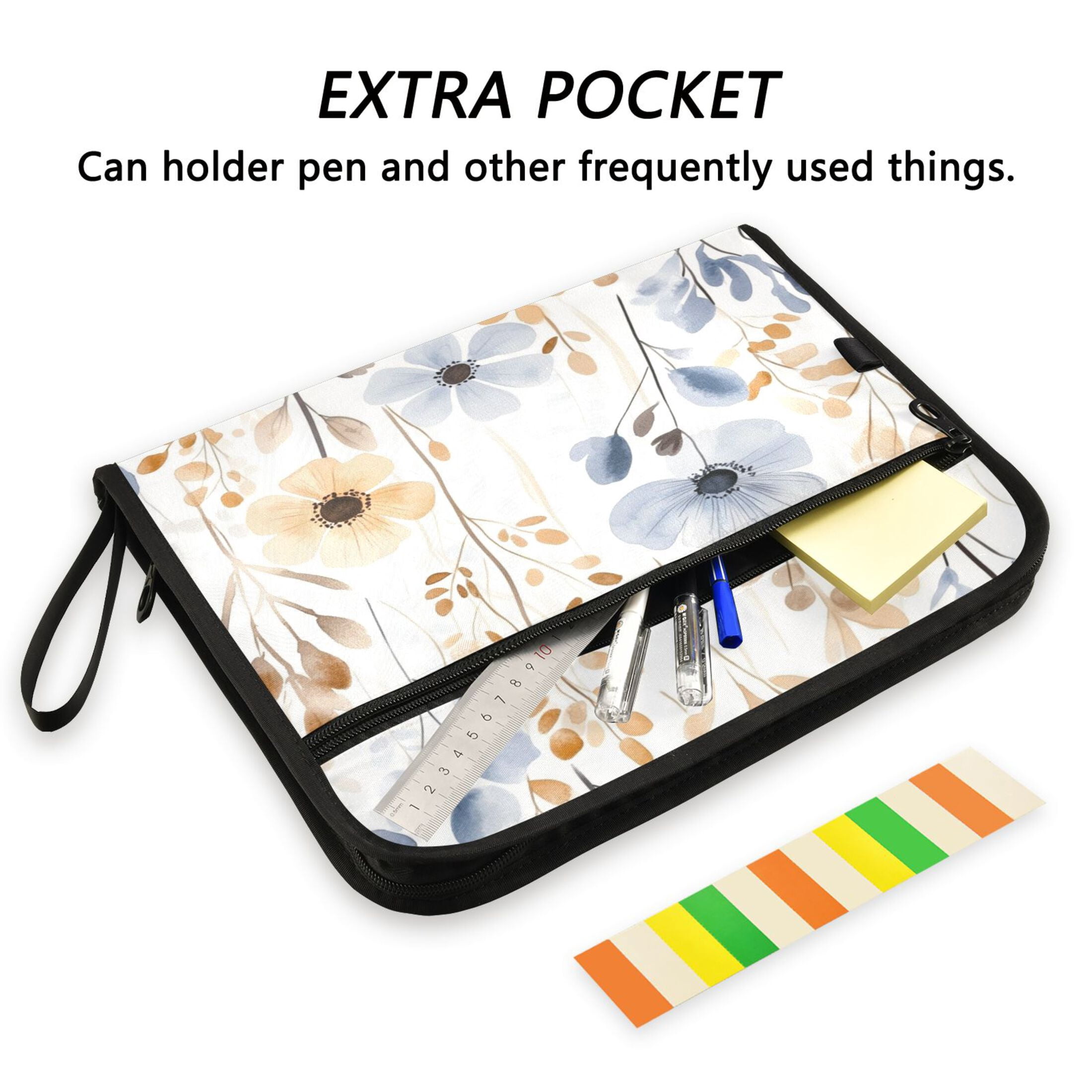 WOBOGO Watercolor Wildflowers Expanding File Folder Letter Size Accordion Filing Organizer 13 Pocket Separate Organ Pocket