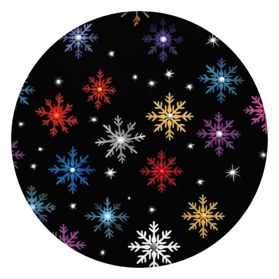 Christmas Feast Round Tablecover with Elastic Band, 44 Inch Beautifully Illustrated Snowflake Pattern for Dining